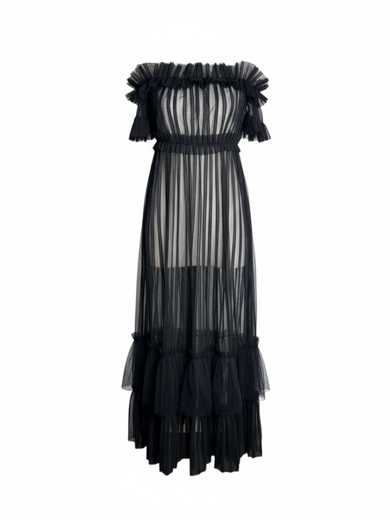 Nichole Lynel Dresses & Skirts - Nichole Lynel Off-Shoulder Black Sheer Ruffle Maxi Dress Coachella Festival NWT